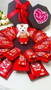 3 Layer Chocolate octagonal Explotion Gift Box and Teddy Handmade Surprise Gift for Birthday Anniversary and any Special Occasions
