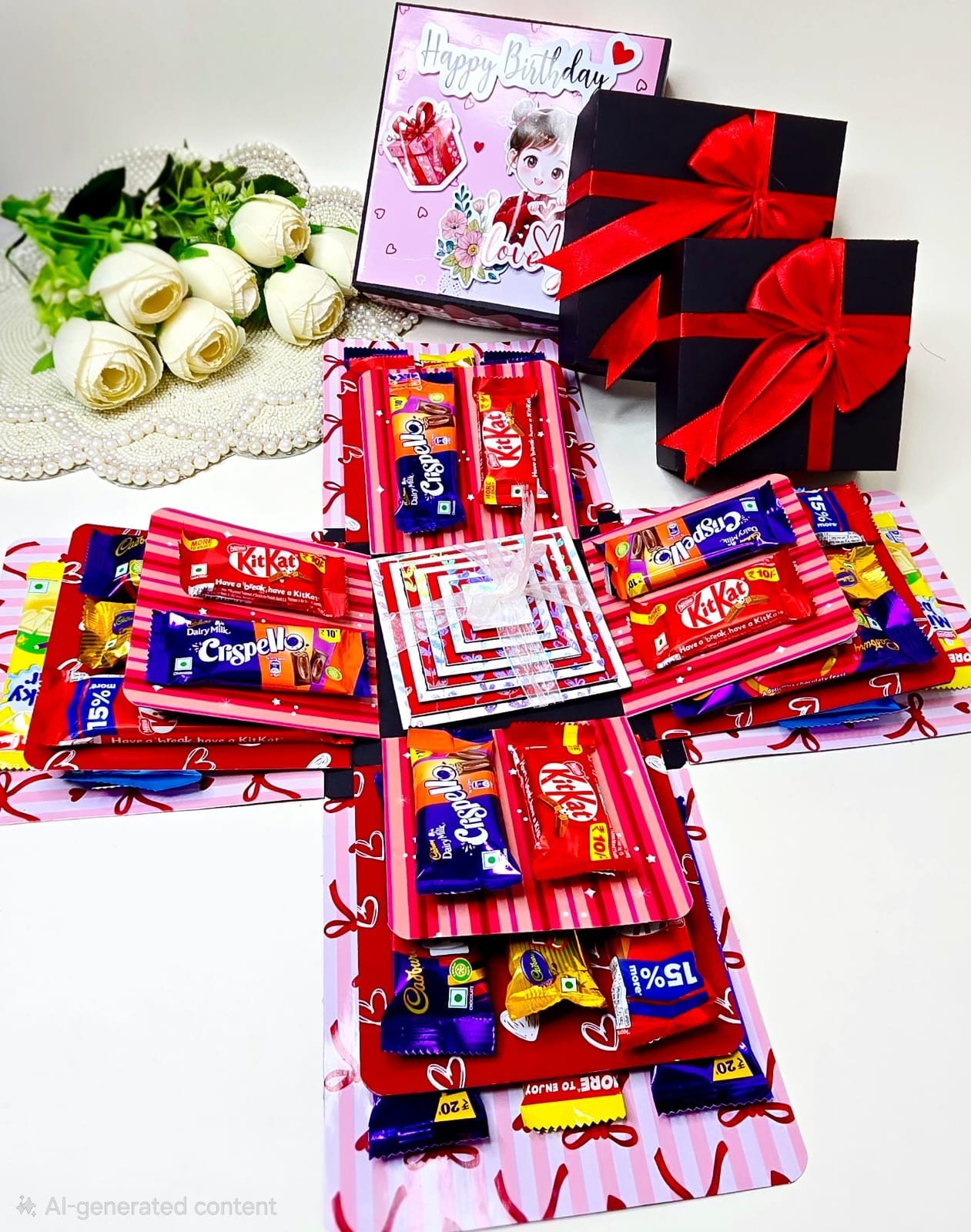 3 Layer Chocolate Explotion Gift Box With Pramid Photo Album For Bithday, Annivarsary and Any other Occation