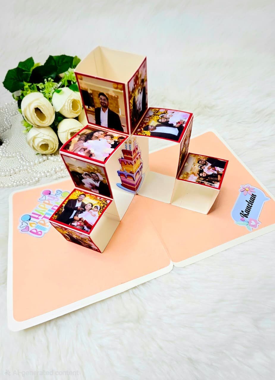Customized 3D Popup Bithday Greeting Card Envelope For Husband, Wife and Friend Note Card (1pc) with Photo