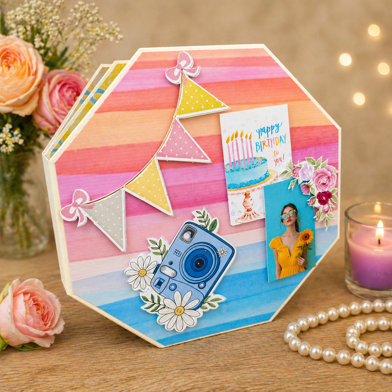 Customized Octagonal Scrapbook Birthday, Anniversary, Valentine’s Day & Wedding Gift for Husband, Wife, Boyfriend & Girlfriend | Surprise Love Gift With 20 Photos