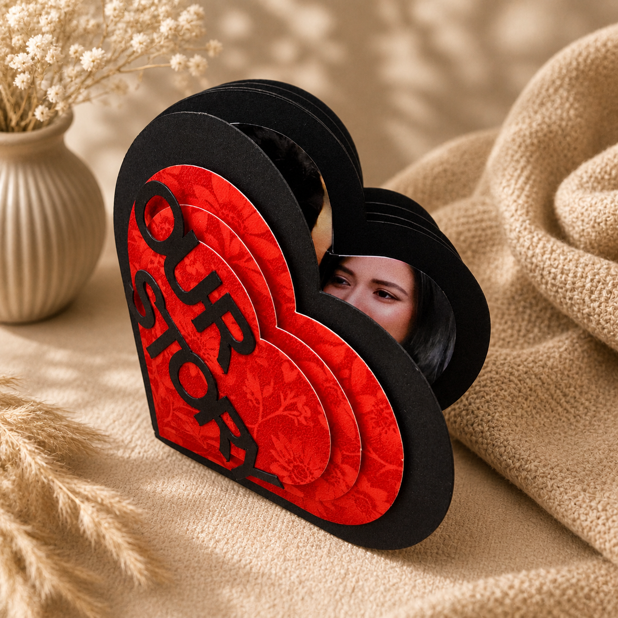 Mini Scrapbook Budget Friendly Cute Handmade Scrapbook | Personalized Photo Gift for Birthday Anniversary Valentine & Any Occasion | Customizable with 8 Photos (heart shape scrapbook (black)