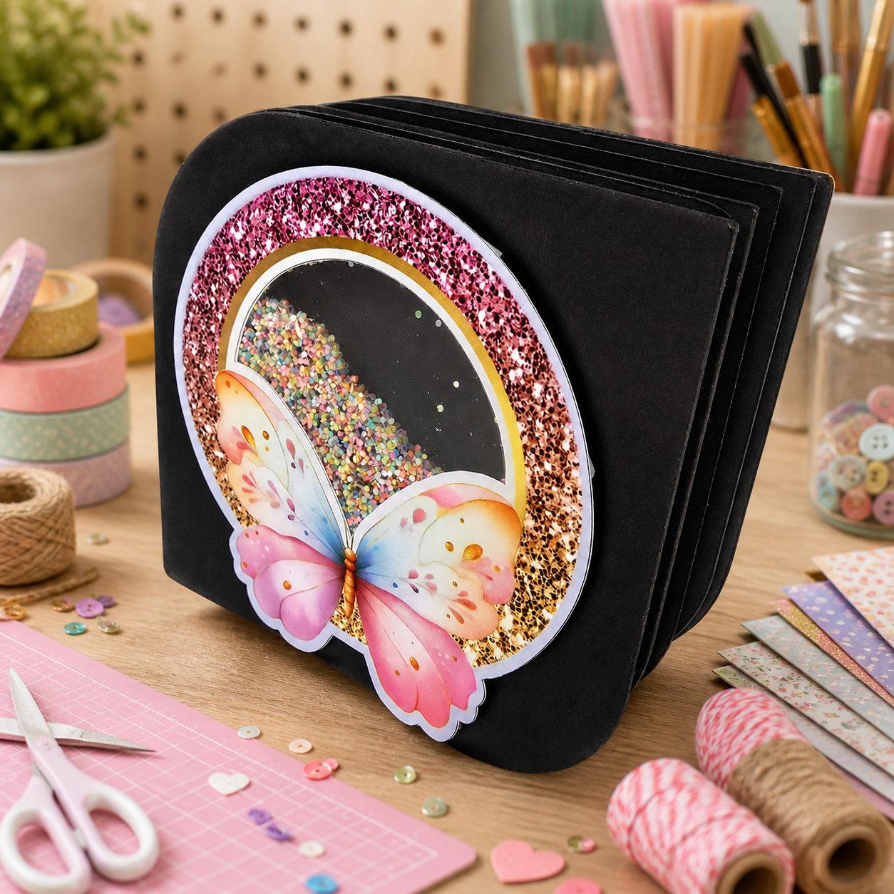 Mini Scrapbook Budget Friendly Cute Handmade Scrapbook | Personalized Photo Gift for Birthday Anniversary Valentine & Any Occasion | Customizable with 8 Photos (Mini scrapbook(black))