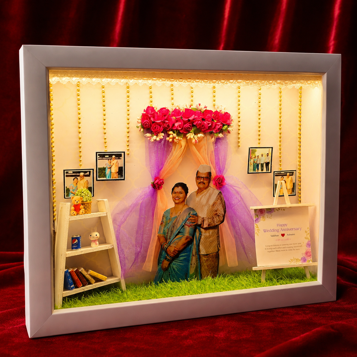 Luxury Handmade Anniversary Photo Frame | Customized LED Memory Shadow Box Gift for Couples