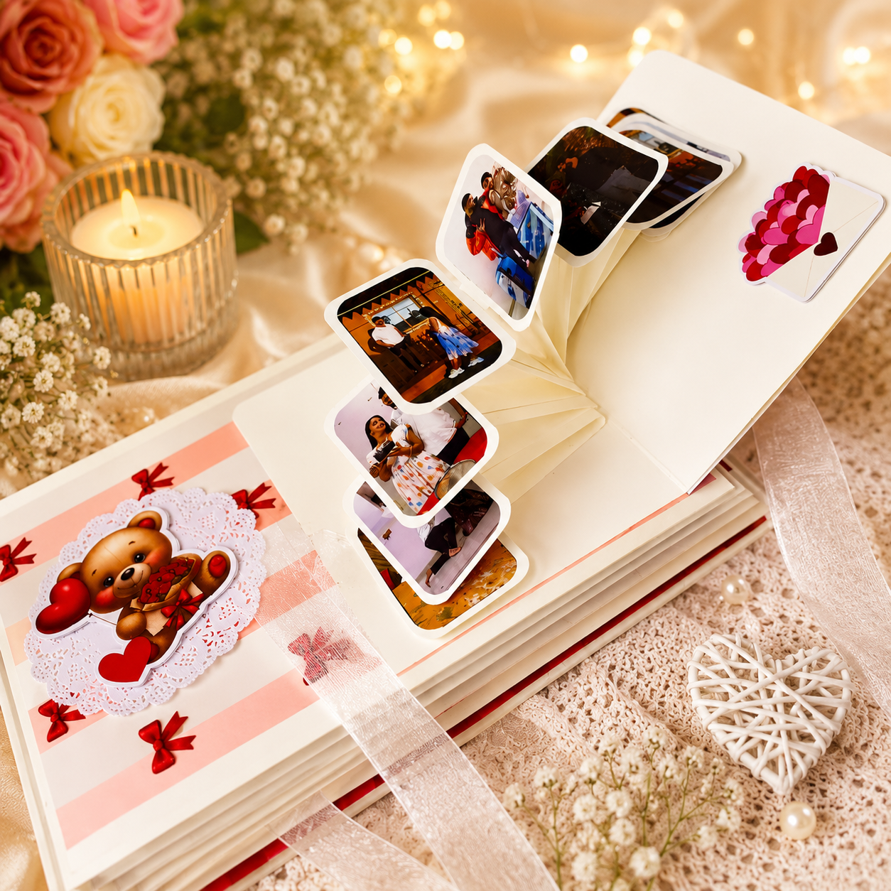 Personalised Scrapbook Album Couples Memory Book Gifts for Him Valentine's Anniversary Wedding Birthday Photo Album Couples Scrapbook Creative Surprising Gift for Anyone (Multicoloured)