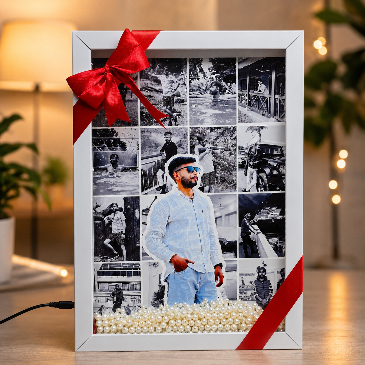 LED Photo Collage Pearl Frame | Size 10.5X14.5 Inch