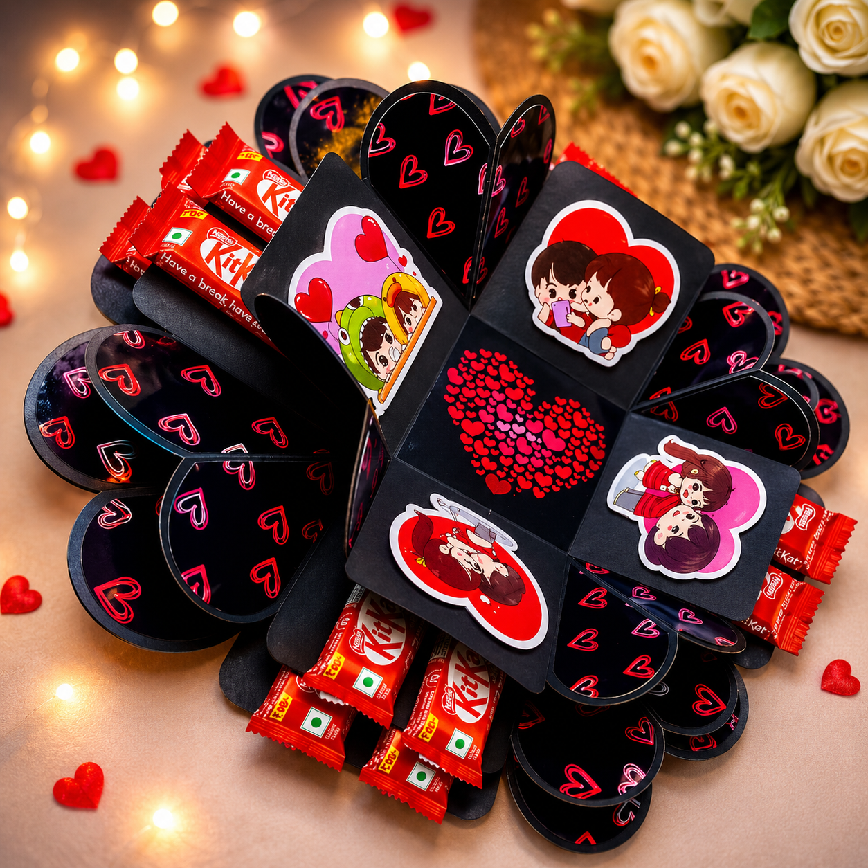 US IDEAL CRAFT 3 Layer Explosive Gift Box, Birthday Gift With 16 Chocolate (BLACK & RED)