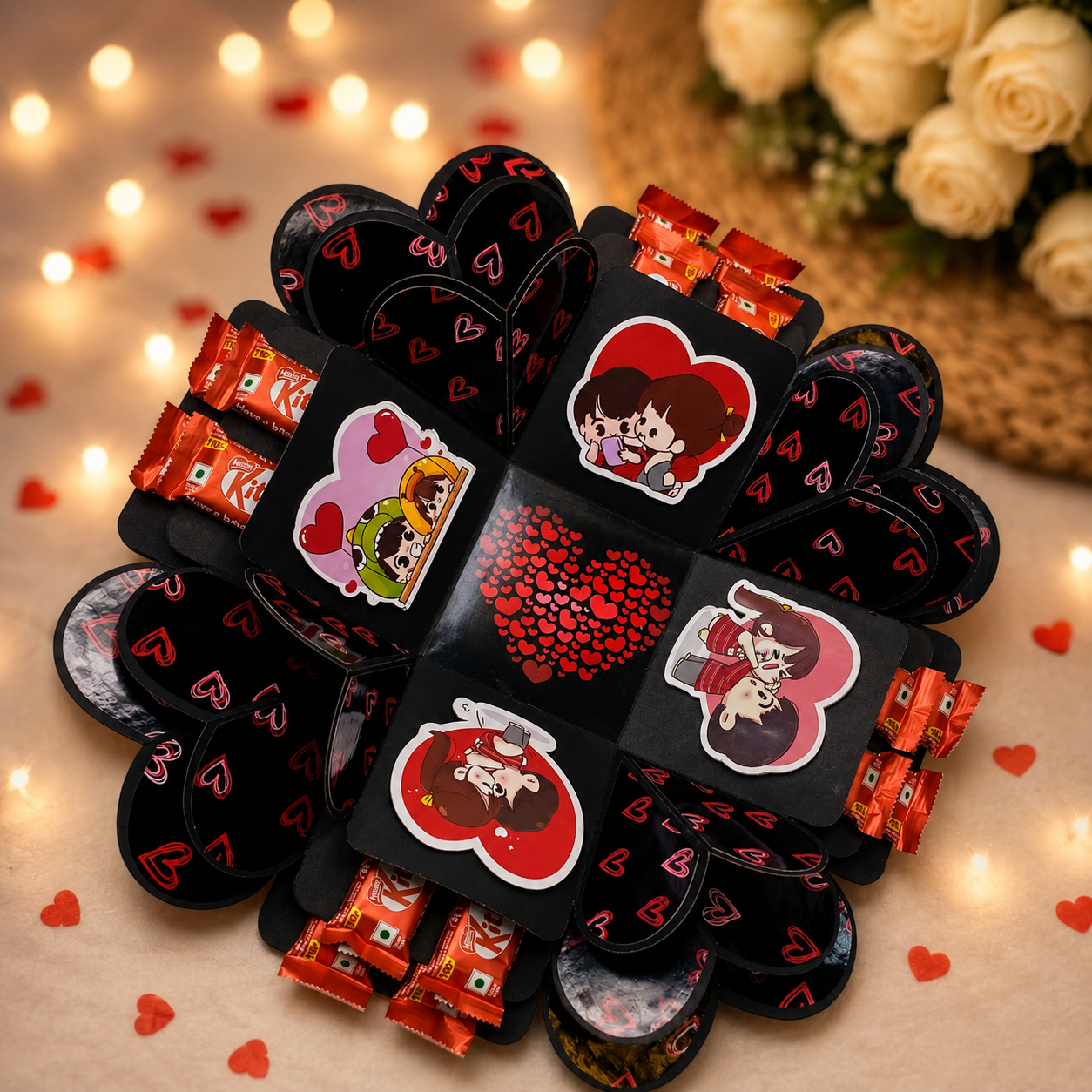 US IDEAL CRAFT 3 Layer Explosive Gift Box, Birthday Gift With 16 Chocolate (BLACK & RED)