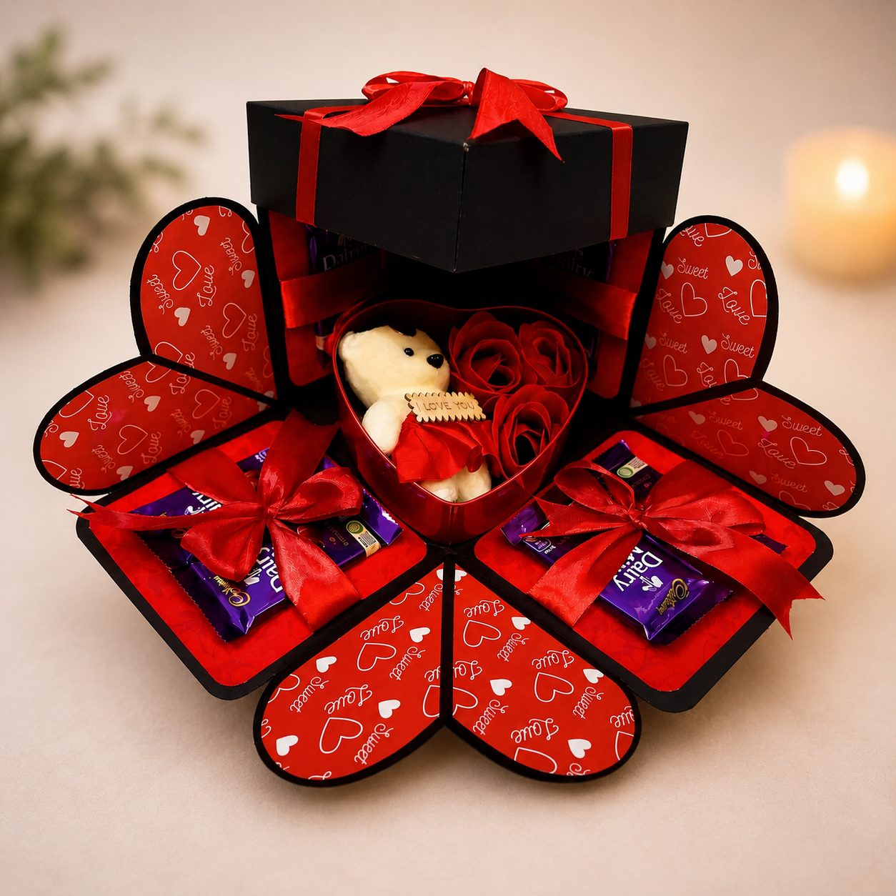 Personalized Love Explosion Gift Box with 3 Photos & 8 Chocolates | Romantic Surprise Gift for Boyfriend, Girlfriend, Husband & Wife