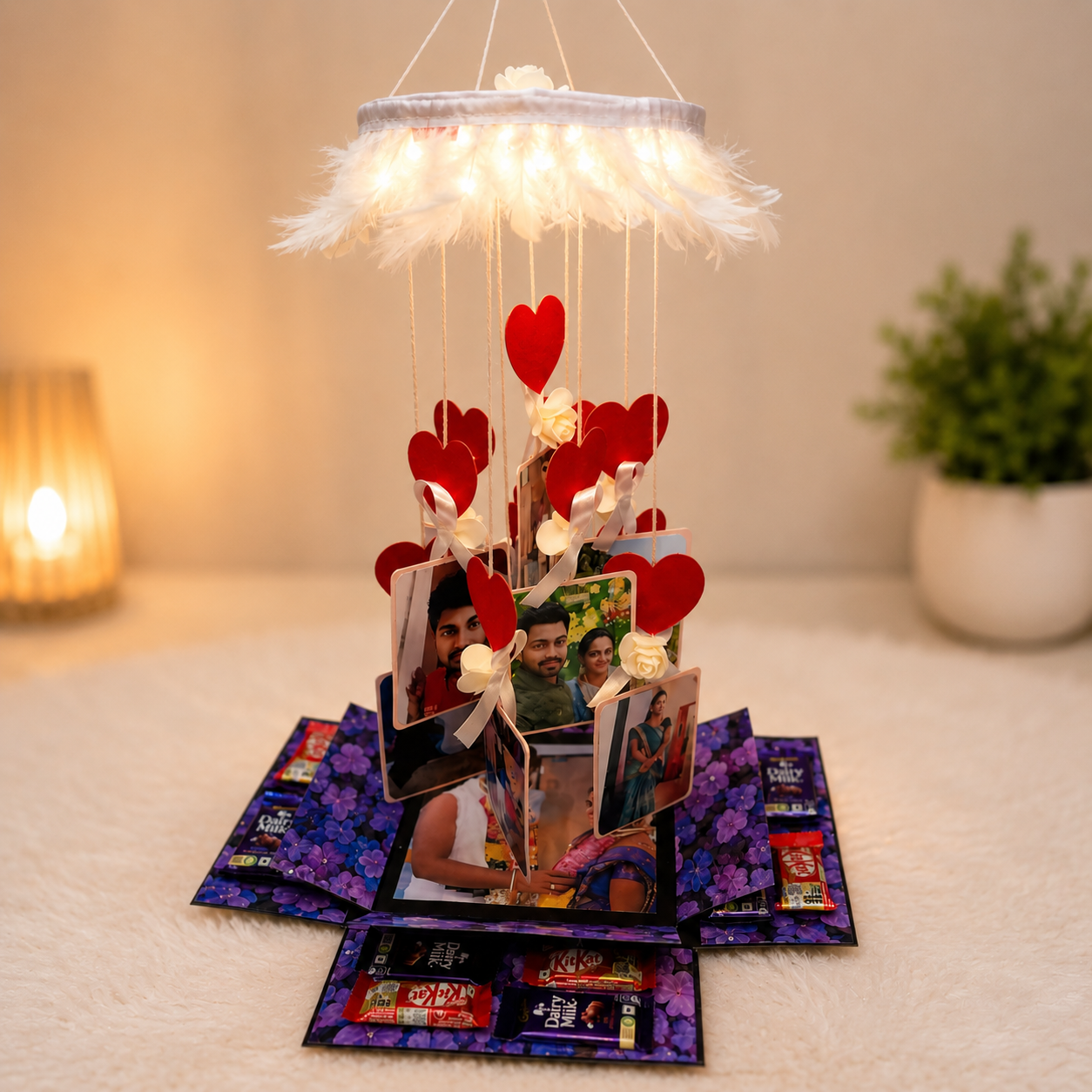 Romantic Anniversary Wind Chaim Box with 23 Photos, Chocolates