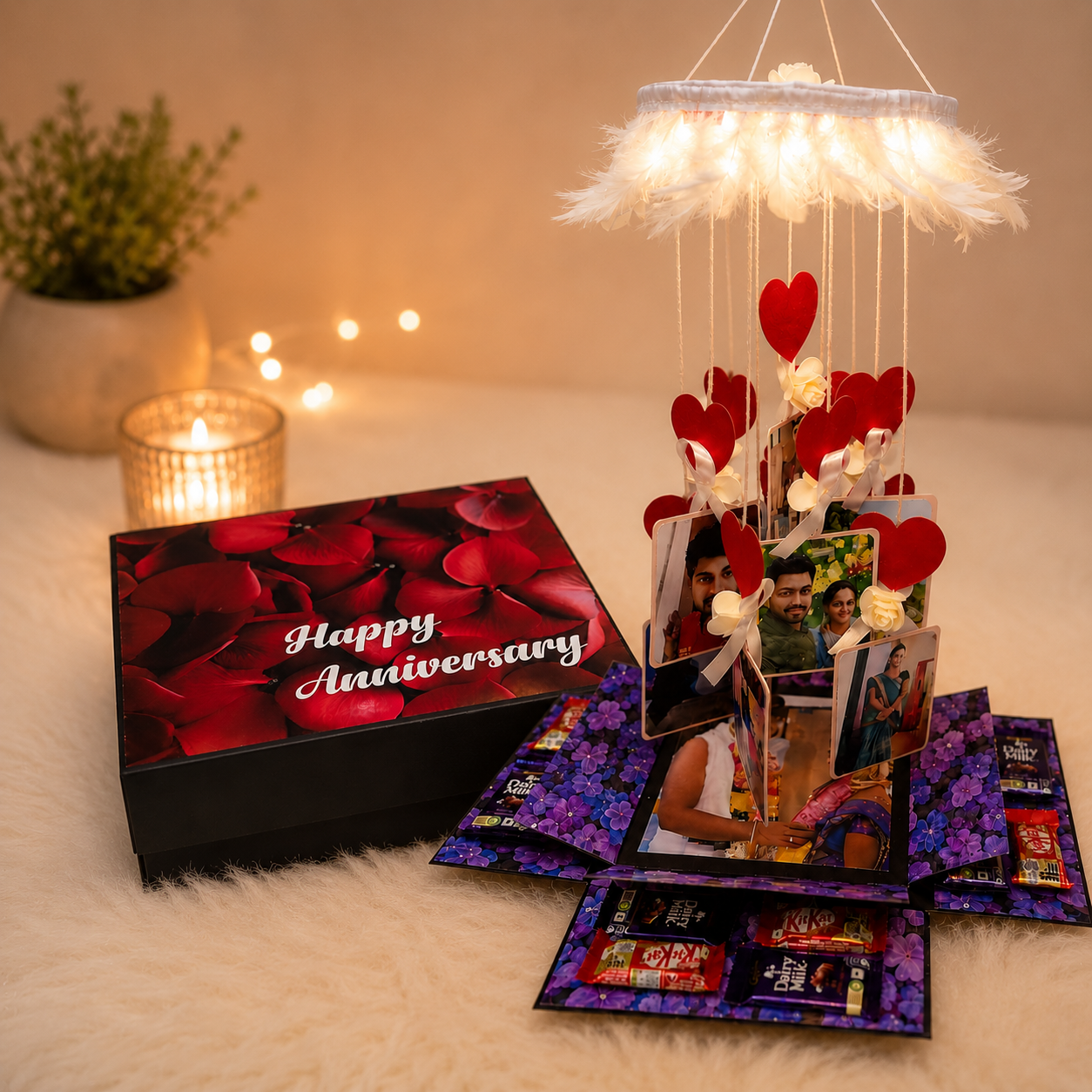 Romantic Anniversary Wind Chaim Box with 23 Photos, Chocolates