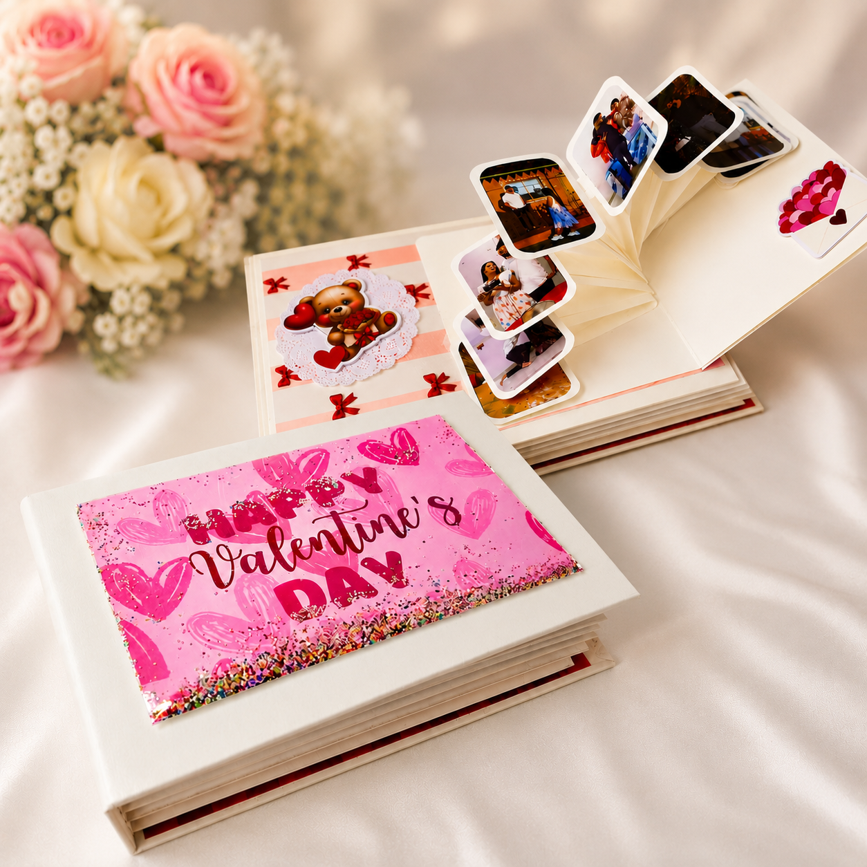 Photo Album with 54 Photos with 3D Popup Cards | 5 beautifully designed pages (White)