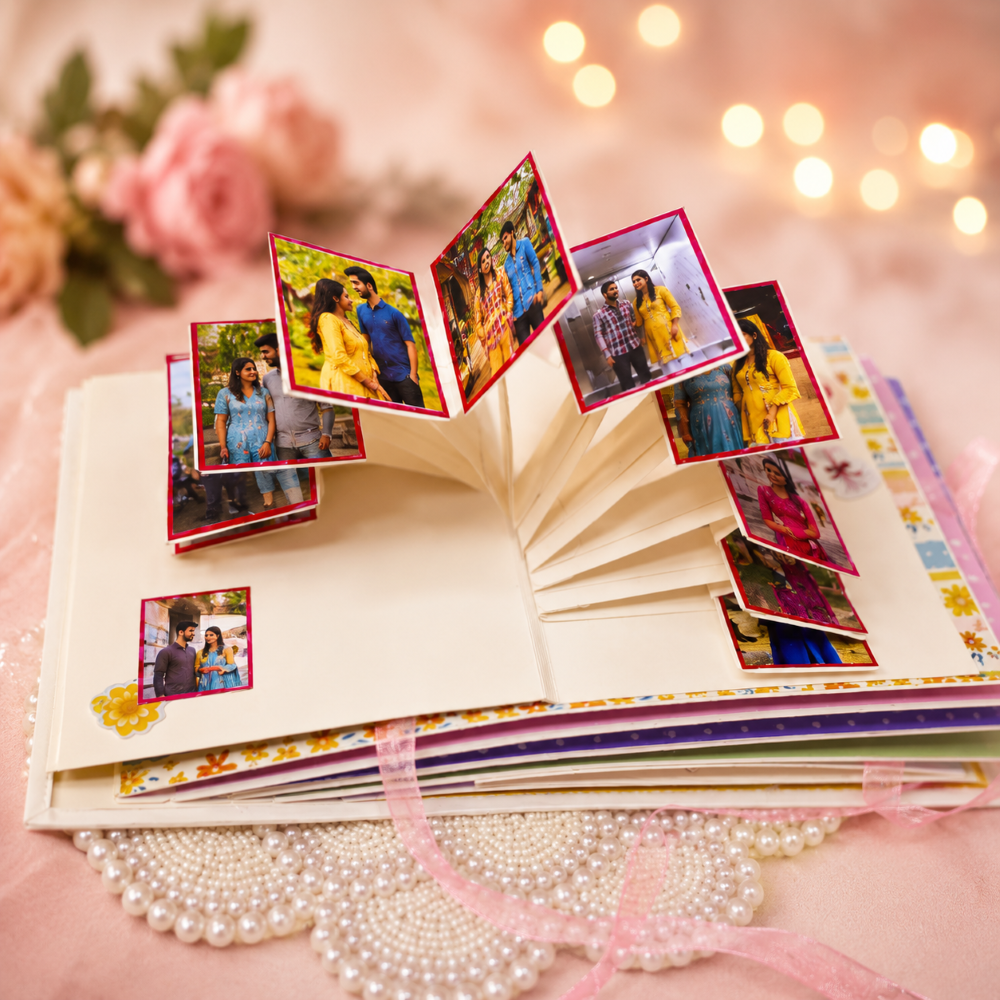 Personalised Scrapbook Album Couples Memory Book Gifts for Him Valentine's Anniversary Wedding Birthday Photo Album Couples Scrapbook Creative Surprising Gift for Anyone (Multicoloured)