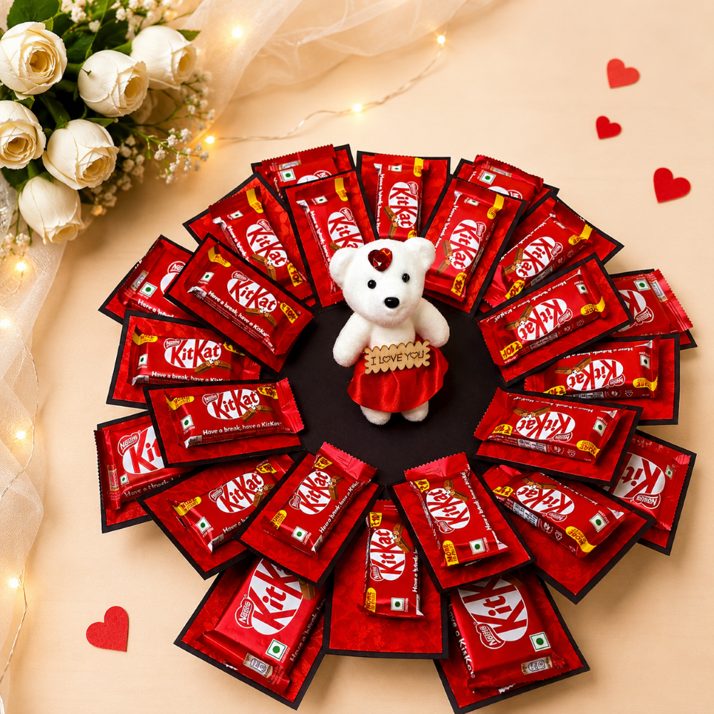 3 Layer Chocolate octagonal Explotion Gift Box and Teddy Handmade Surprise Gift for Birthday Anniversary and any Special Occasions
