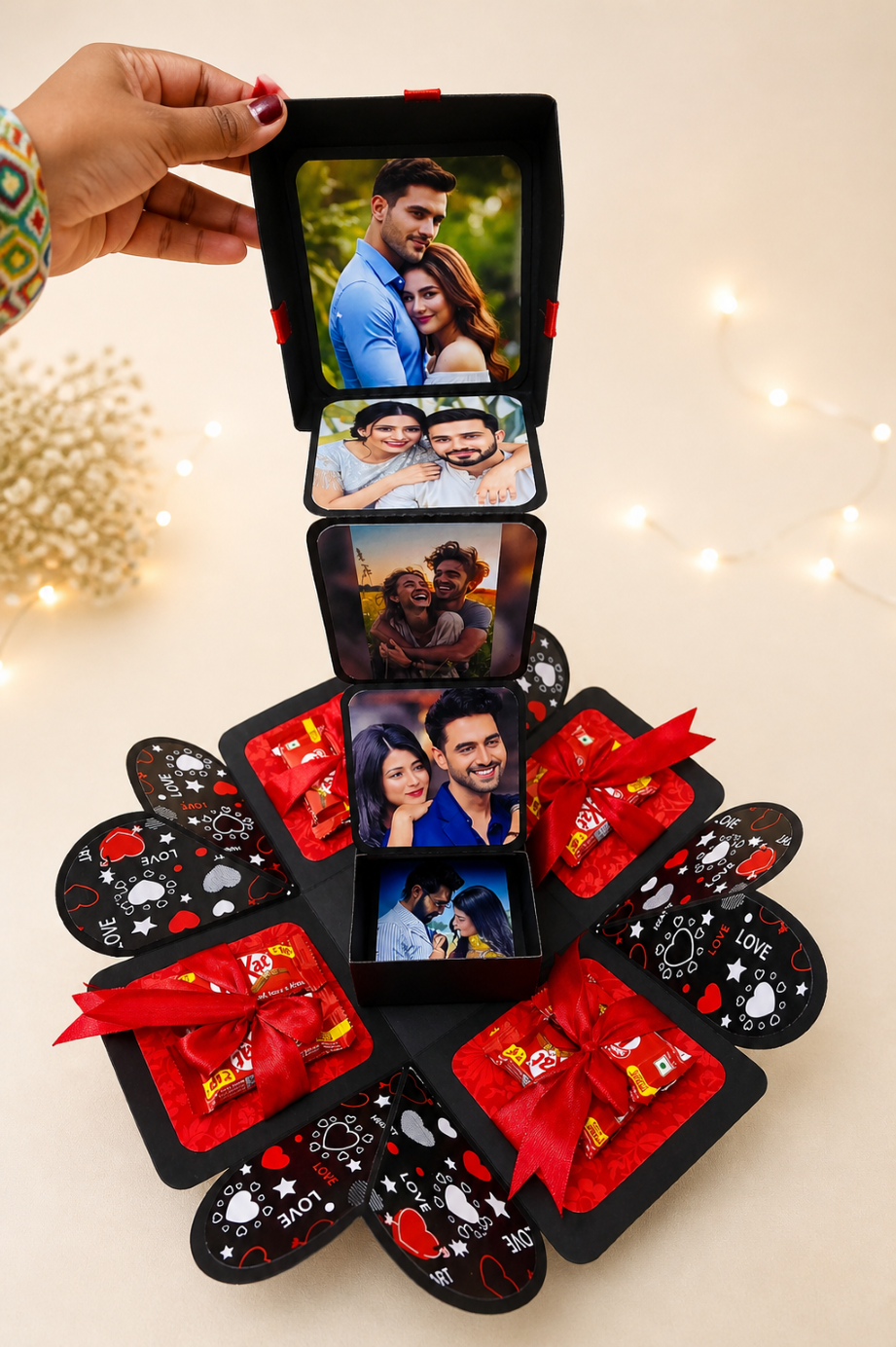 Personalized Romantic Explosion Box | Handmade Photo Memory Gift Box with Chocolates | Anniversary, Birthday & Valentine Surprise Box